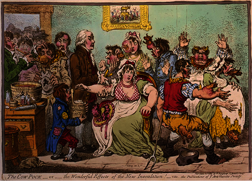 gammal karikatyr av smittkoppsvaccinet. Illustration