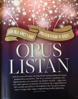 Bild från magasinet opus som presenterar opuslistan för 2022.