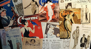Collage av modetidningar, foto.