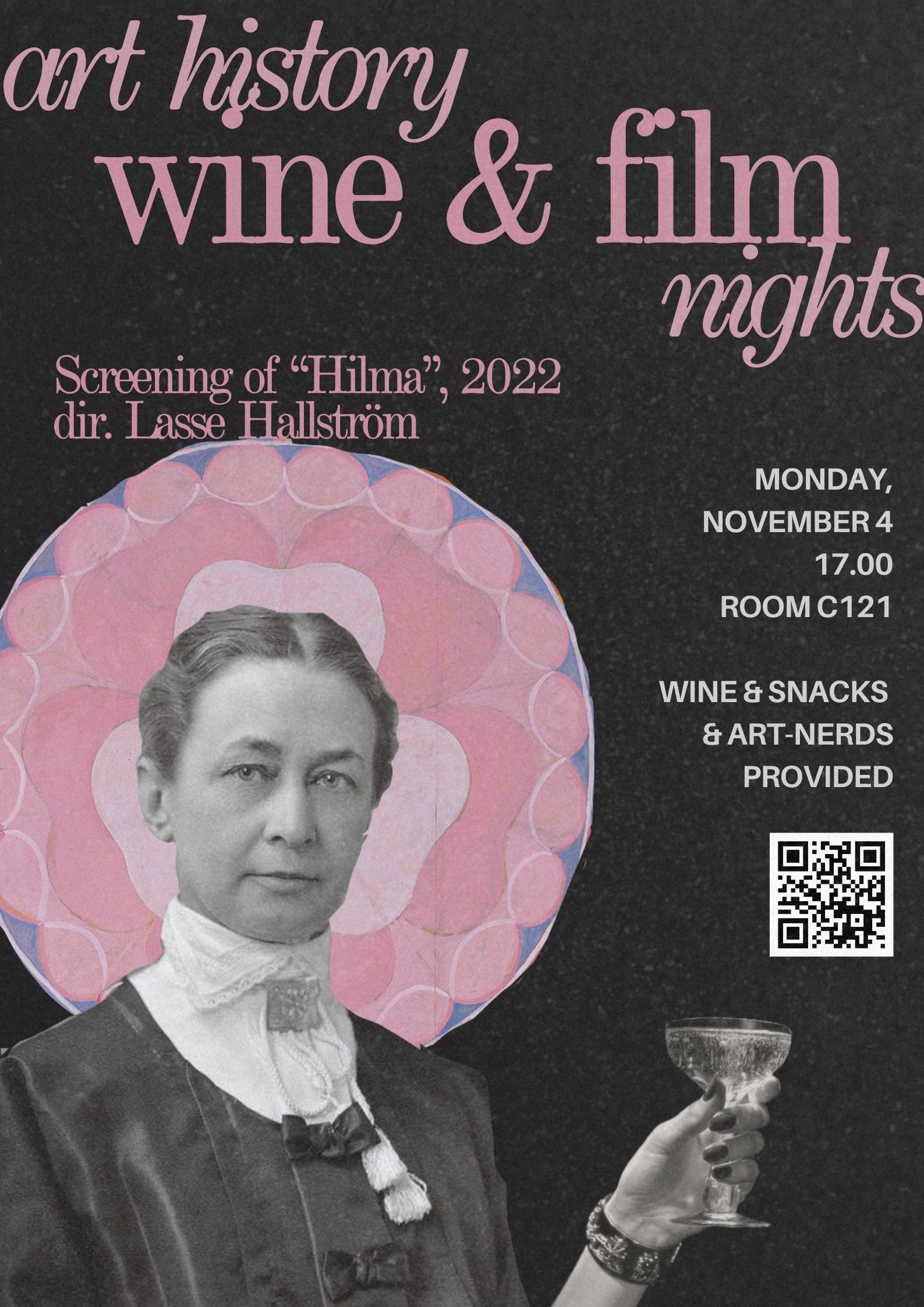 Poster about the wine & film night. Illustration.